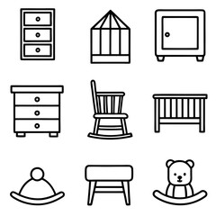 Set of wooden furniture icons