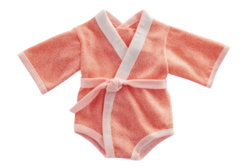 Adorable coral baby kimono bodysuit perfect for newborn photoshoots Delicate coral pattern white trim on transparent background