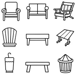 Set of wooden furniture icons