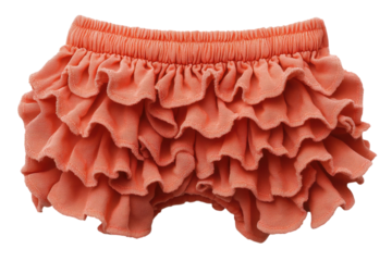 Adorable coral ruffled baby bloomers perfect for summer fun Elastic waistband multiple layers of on transparent background