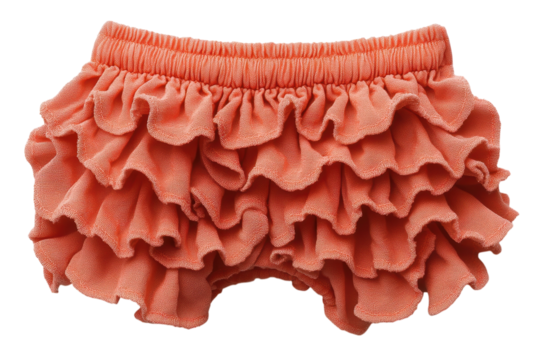 Adorable coral ruffled baby bloomers perfect for summer fun Elastic waistband multiple layers of on transparent background
