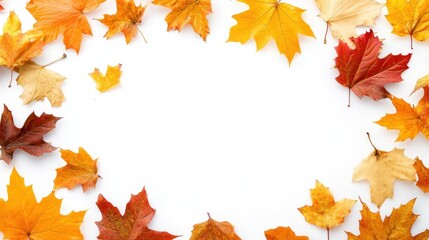 Obraz premium Autumn Maple Leaves Frame on White Background with Vibrant Fall Colors