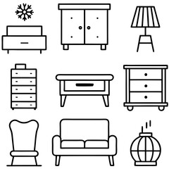 Set of wooden furniture icons