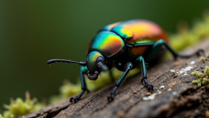 Naklejka premium Iridescent Jewel Beetle On Mossy Branch