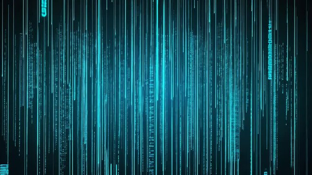 Turquoise digital rain matrix effect falling on dark background
