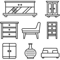 Set of wooden furniture icons
