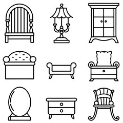 Set of wooden furniture icons