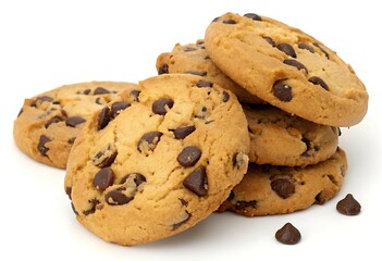Delicious Stack of Chocolate Chip Cookies on a White Background