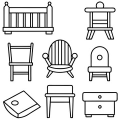 Set of wooden furniture icons