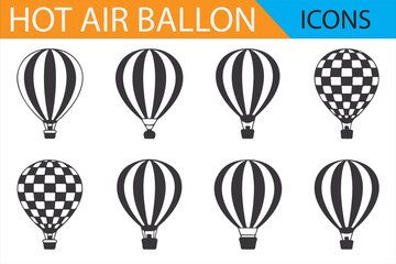 Naklejka premium Monochrome Hot Air Balloon Icons for Adventure and Flying Graphics