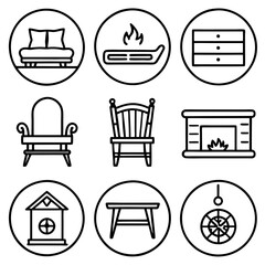 Set of wooden furniture icons