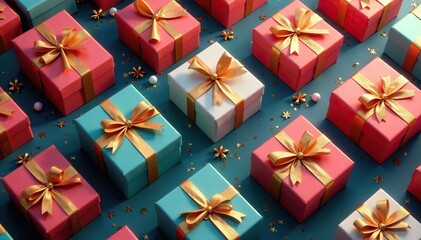 Elegant repeating gift box pattern, gold ribbon accents, pattern, sparkle, style