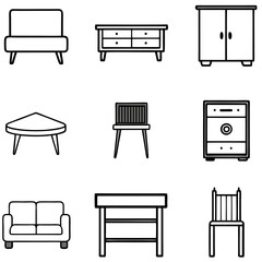 Set of wooden furniture icons