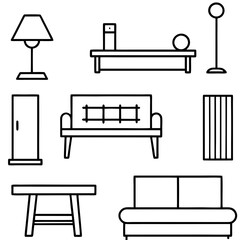 Set of wooden furniture icons