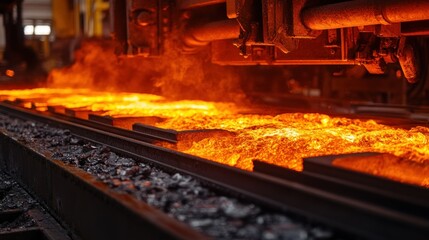 Molten metal pours and cools in an industrial factory process