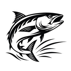 Leaping Fish Silhouette Powerful Black & White Design Featuring Water Splash Elements