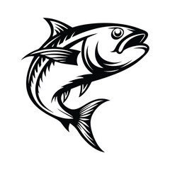 Tuna Fish Leaping, Silhouette, Marine Life, Sea Animal, Black & White, Seafood Icon