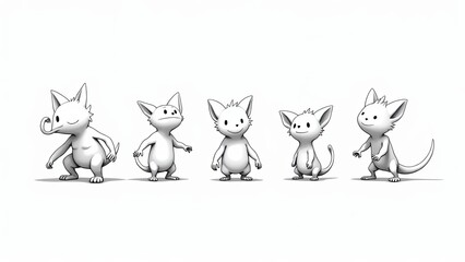 Digital Illustration Of Five Cute Creatures