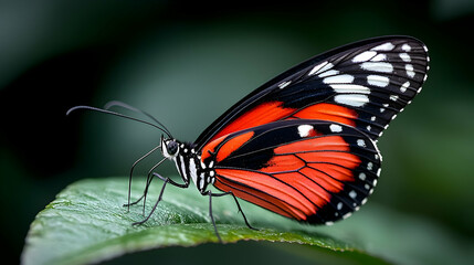 Red And Black Butterfly On A Green Leaf
