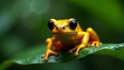 Golden Frog Posing on Green Leaf