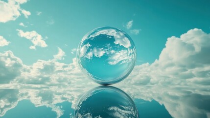Naklejka premium Floating Crystal Sphere Reflecting Endless Sky