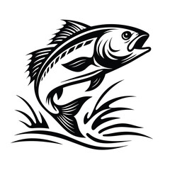 Black and White Fish Leaping Out of Water, Abstract Aquatic Creature, Stylized Fauna Art