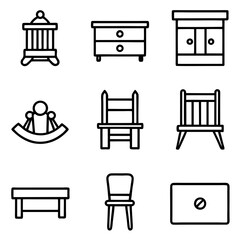Set of wooden furniture icons