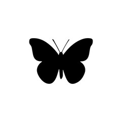 Simple black silhouette of a butterfly with open wings.