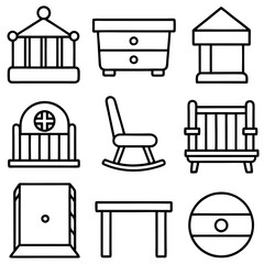 Set of wooden furniture icons