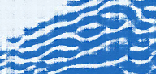 Halftone overlay texture creates moire patterns in blue and white design
