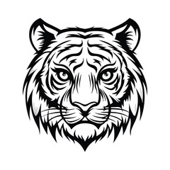 Striking Black and White Tiger Head with Bold Lines and Sharp Details