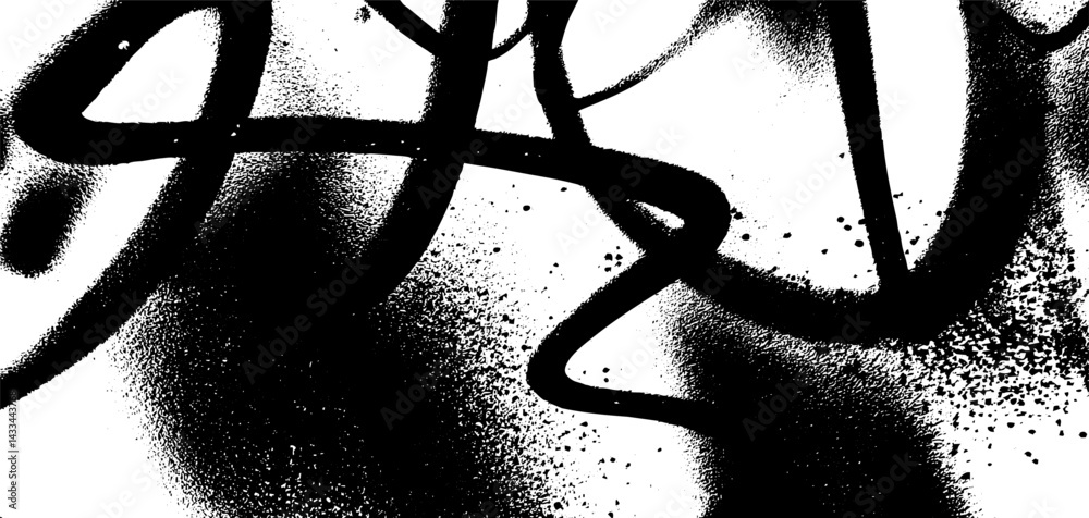 Poster Graffiti spray overlay creating a textured grunge background in black and white with abstract patterns and intricate designs