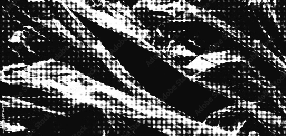 Poster unique plastic overlay texture featuring halftone patterns in contrasting black and white