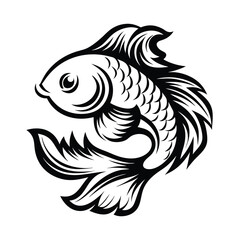 Black and White Fish Illustration, Isolated, Animal, Outline, Scales, Style