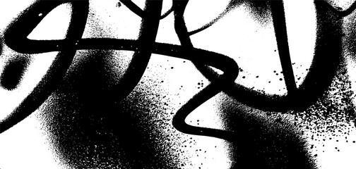 Graffiti spray overlay creating a textured grunge background in black and white with abstract patterns and intricate designs © annetdebar