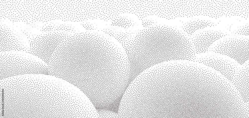 Poster 3D rendering of stipple ball texture overlay with soft contours and depth effects