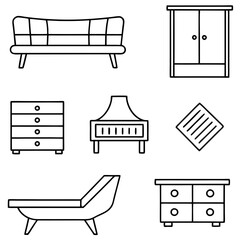 Set of wooden furniture icons
