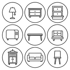 Set of wooden furniture icons