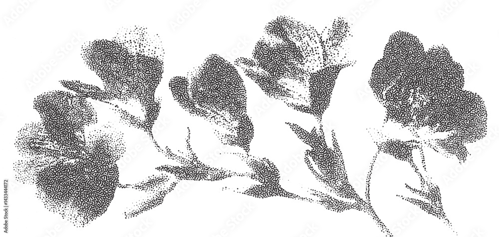 Poster Detailed stipple halftone print of a delicate flower arrangement showcasing artistic texture and intricate design