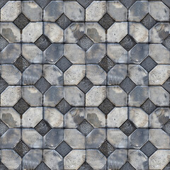 Seamless pattern of geometric pavement texture with interlocking stone ornament and weathered details.