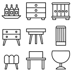 Set of wooden furniture icons