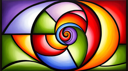 Obraz premium Colorful abstract spiral design with geometric shapes and vibrant colors, ideal for backgrounds or modern art projects