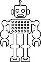 Machine humanoid robot character icon Friendly robotic cheerful bot. Mechanical electronic machine, android smiling. Adorable fantastic AI. Childish flat vector isolated on transparent background