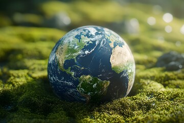 World Environment Day, planet Earth lies on green soft grass, ecology, care for nature and sustainable development