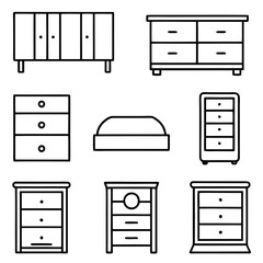 Set of wooden furniture icons