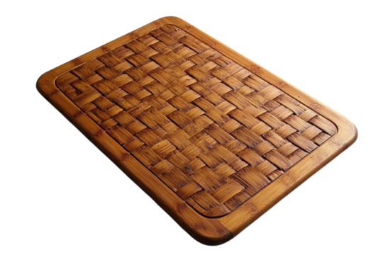 Elegant Bamboo Cutting Board with Intricate Woven Design Rich Warm Brown Tones and a Smooth Polished on transparent background - Powered by Adobe