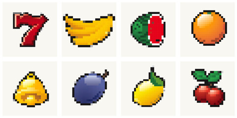 slot machine icons, vector rough pixel illustration