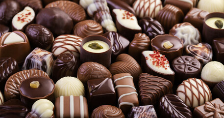 variety truffles and chocolate candy, sweet dessert background