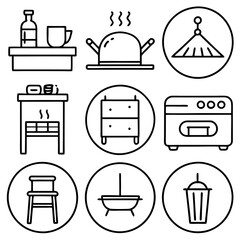 Set of wooden furniture icons