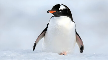 Fototapeta premium Gentoo Penguin Walking On Snow